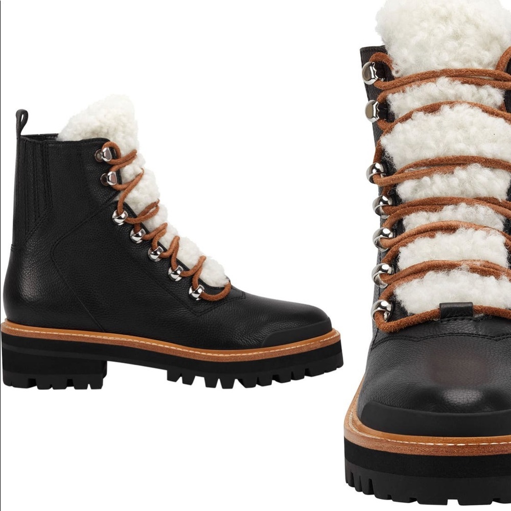 marc fisher ltd shearling black lace up boot